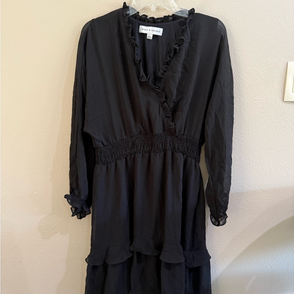 Emma & Michele Black Ruffled Tiered Cocktail Dress
